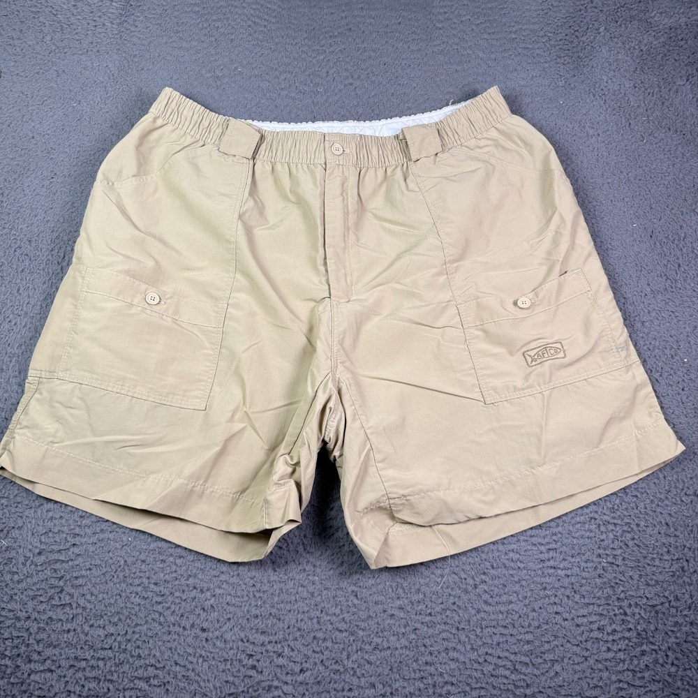 Aftco Shorts Mens 44 Beige Cargo Pockets 7" Fishing Hybrid Nylon M01 Long